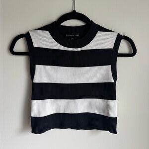 Sincerely Jules Black and White Striped Knitted Cropped Sleeveless Sweater Vest